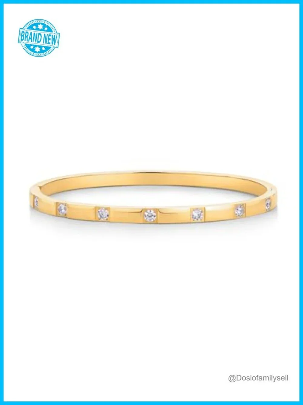 14K Gold Plated Thin Love Bangle with Cubic Zirconia Stainless Steel Hinge
